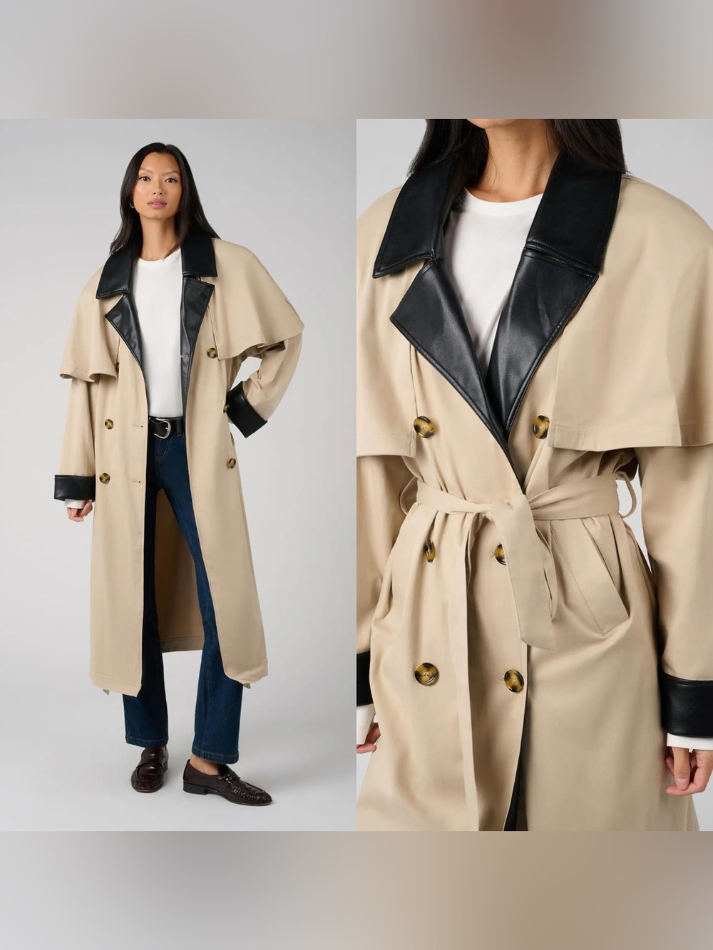 NWT WeWoreWhat Vegan Leather Trim Trench Coat